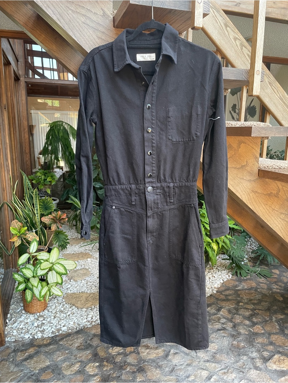 rag & bone Long-Sleeve Denim Midi Shirt Dress